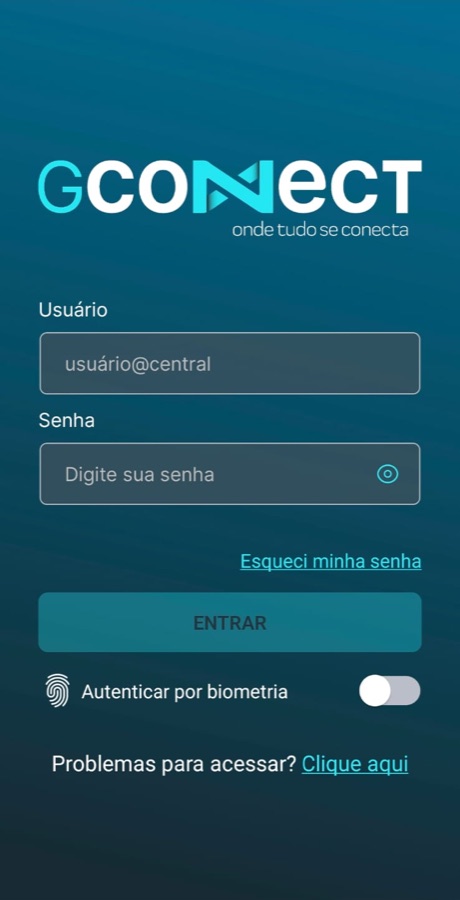 Tela de entrada do aplicativo de rastreamento no celular